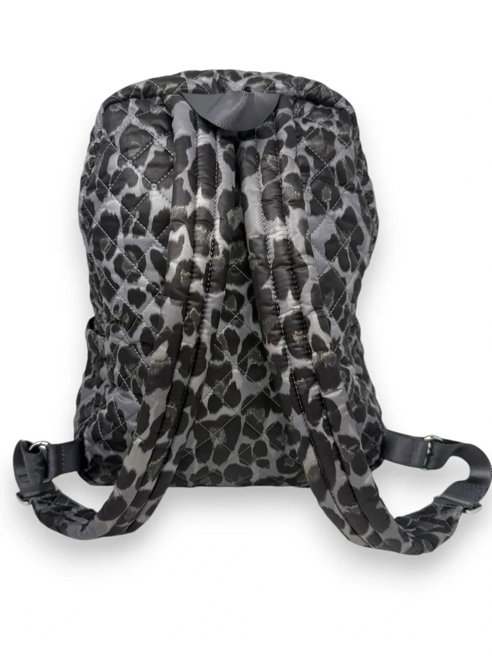 MZ Wallace City Backpack Gray Leopard Animal Print Zippered Quilt Mini Women’s